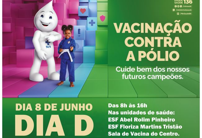Município ter ‘Dia D’ de vacinação contra a paralisia infantil neste sábado (8)