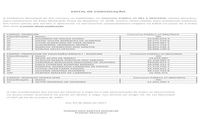 EDITAL DE CONVOCAÇÃO